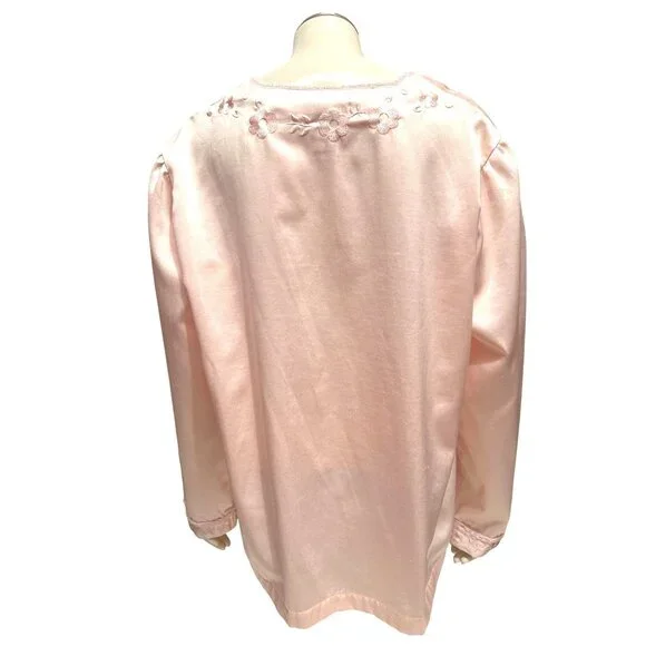 Nordstrom Intimates Size L Blush Pink Satin Embroidered Floral Lounge Top - Picture 5 of 11